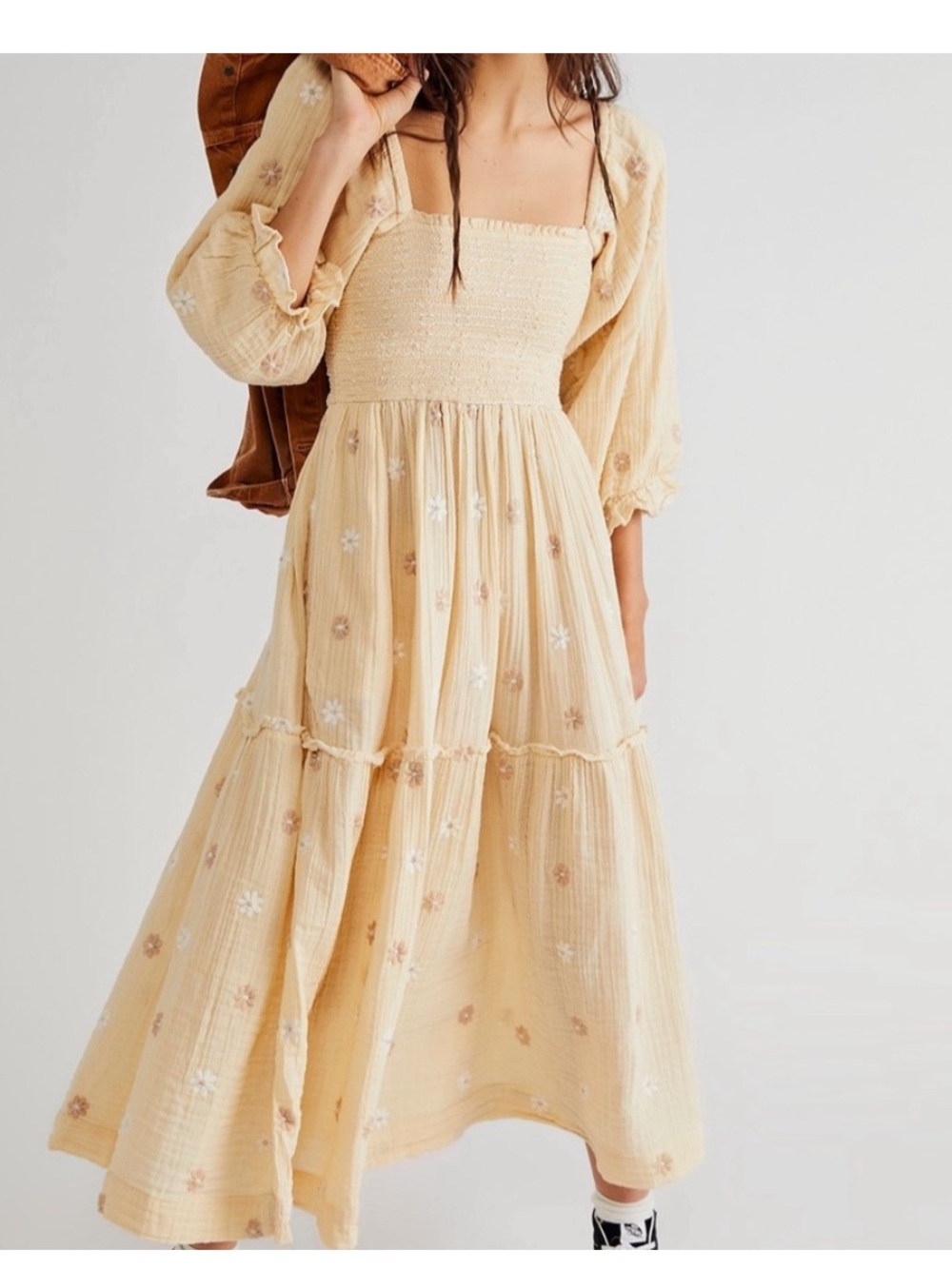 Free people dahlia maxi dress cream white ivory moonbeam small boho embroidered